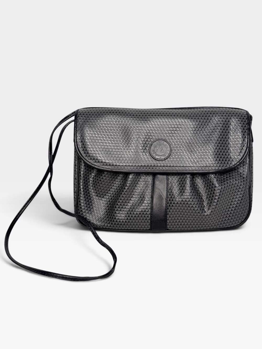 Liz Claiborne Vintage Black Gray Textured Leather Trim Crossbody Bag 80’s